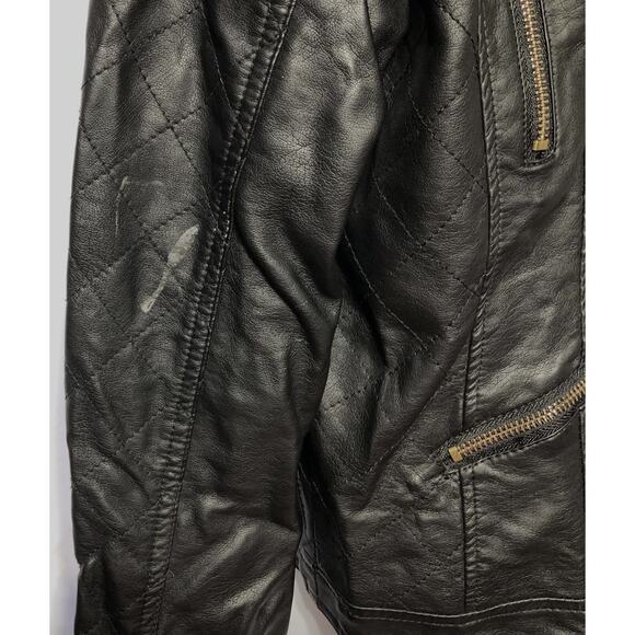 Say What? Cropped Faux Leather Jacket XL Black Gold Zipper Accents Motorcycle - Picture 7 of 9